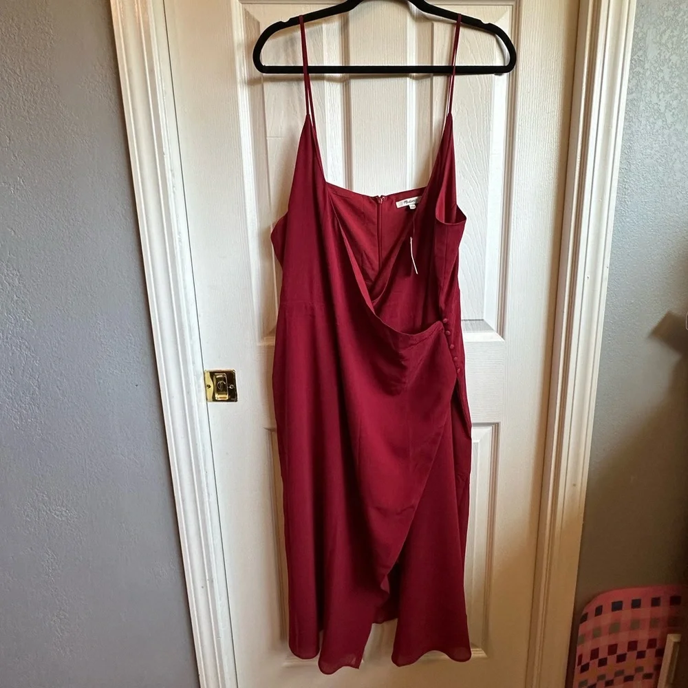 NWT Madewell Red Slip Midi Dress with Slit - Picture 5 of 7